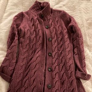 LLBean long wool-blend cardigan sweater S